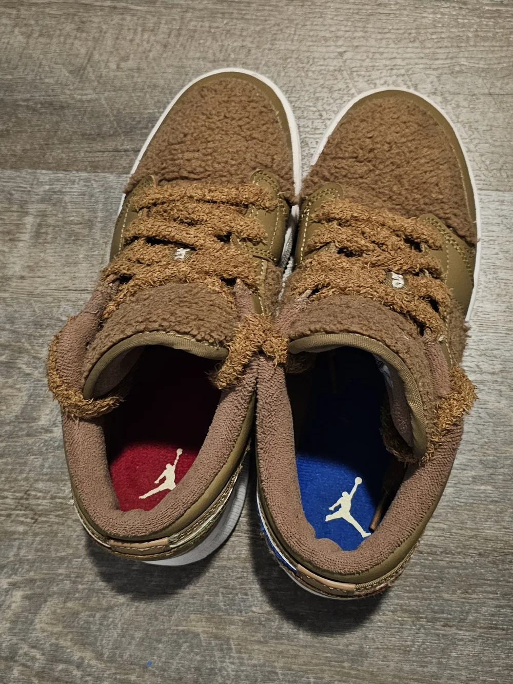 Kids Brown Shearling Sneakers with Blue & Pink Swoosh - Nike